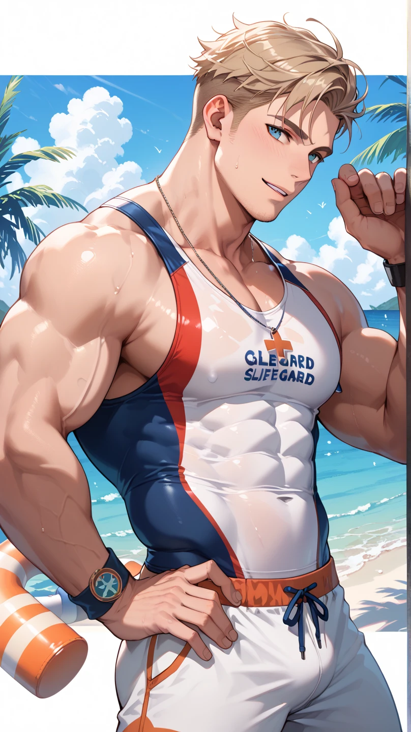 Muscle wmen cartoon  suit at beach fun