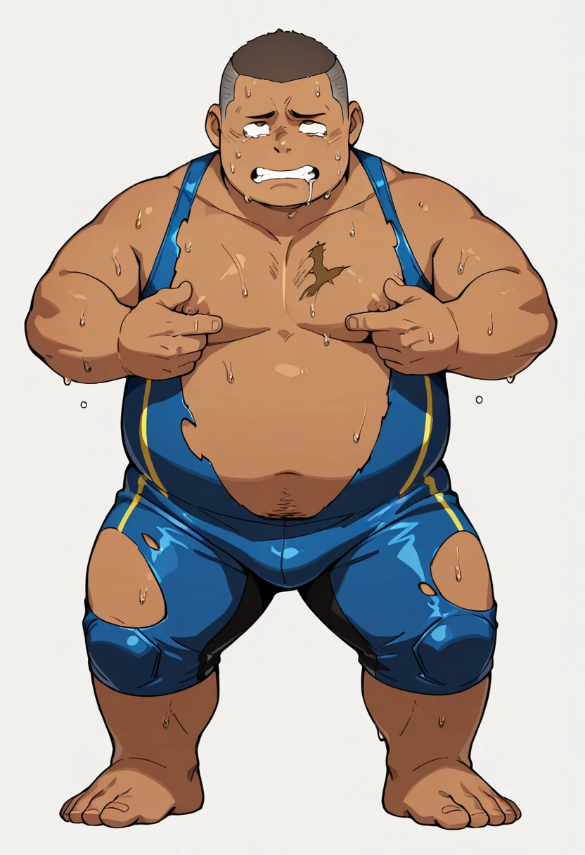 A hulkingWhittyFNF, bomb head, is smiling while wearing a ((red jockstrap)) while in your bedroom, front facing view,full body with his arms stretched out in a t-pose, (( Hairy armpits,)) musky, sweaty