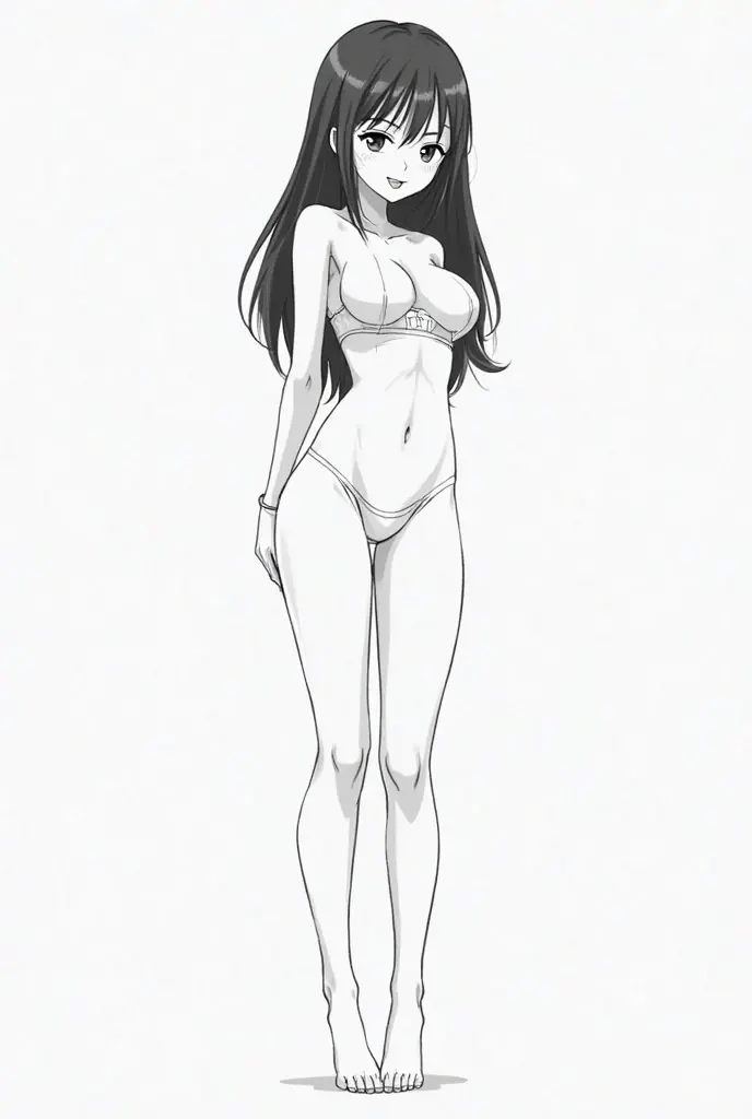 1girl, posing, sexy, bikini, ((micro bikini)), full body, lineart, monochrome, scar, school stockings, white background, bottomless, best quality, good anatomy, perspective from above, black hair, designs