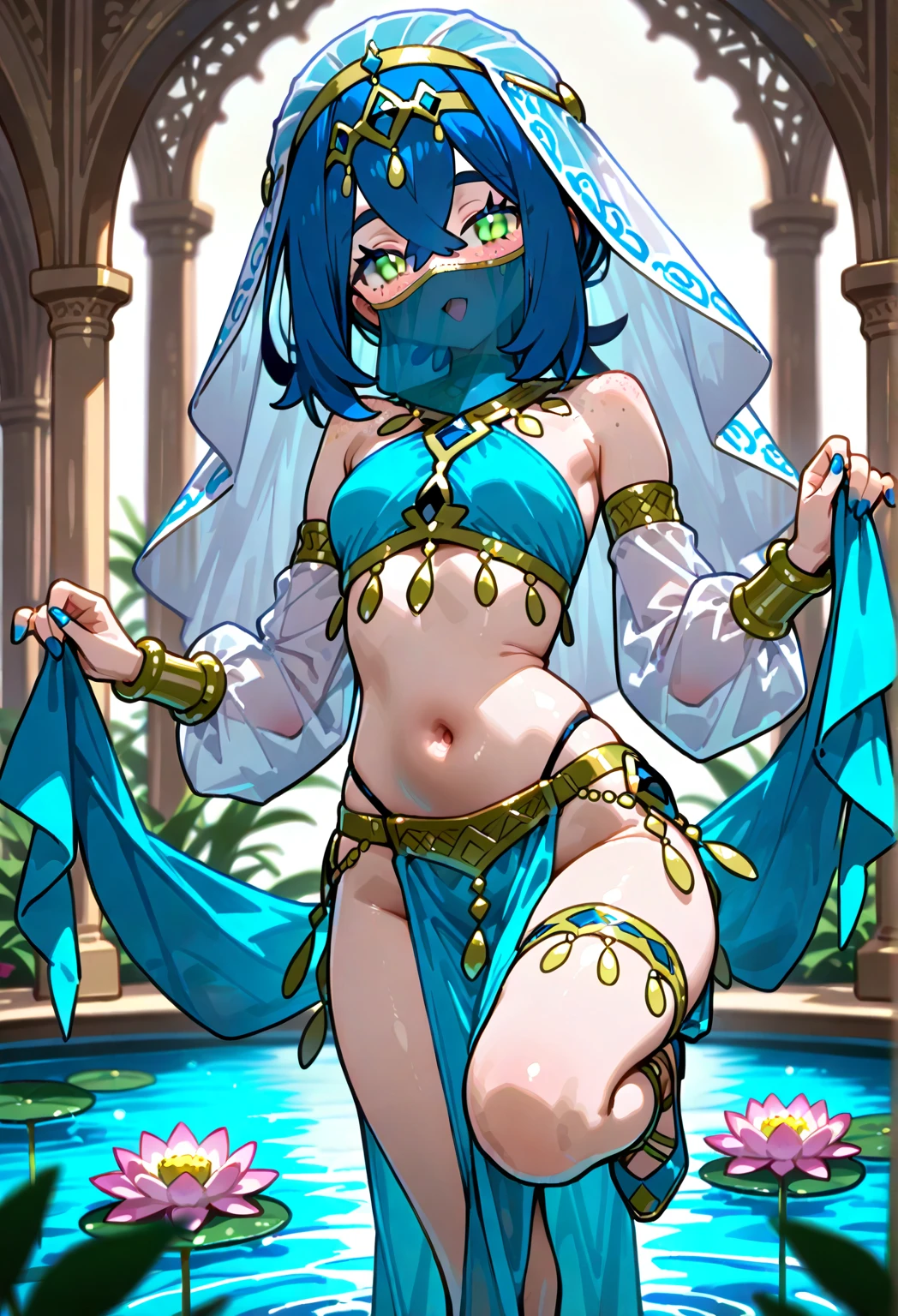 ((Frank Frazetta oil painting)),beautiful Queen Cleopatra Egyptian woman, Beautiful black eyes、smiling Egyptian woman, (Glossy Egyptian ornaments, muscular and perfect body:1.4,(top-quality、8K、32K、​masterpiece)、超A high resolution, ((traditional Egyptian bangs and fringe hairstyle)), black hair with heavy bangs on the forehead, (cowboy shot), depth of field, cinematic lighting effect、muscular body, caramel skin shiny with oil and sweat, ((Egyptian sorceress)), ((wearing insanely detailed blue and gold ancient Egyptian sorceress outfit)), ((ornate blue and gold Egyptian headdress)), ((((flat chest)))), interior of ancient Egyptian palace, (((NSFW))), (((legs spread wide, having sex st)))