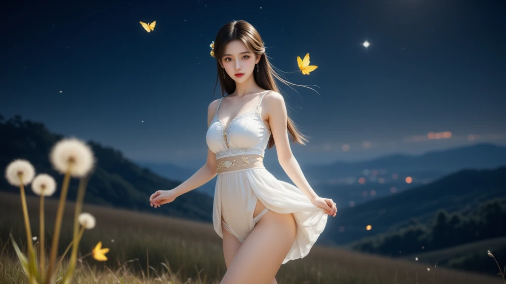 (masterpiece), best quality, expressive eyes, perfect face, genshin impact, archon venti, black hair, flat chest, 1boy, happy, ethereal, elegant, glowing flowers, iridescence, shimmering, light particles, light rays, wind, intricate, half-closed eyes, transparent chiffon night gown, rich color, vivid lighting, hires, see-through clothes, glossy lips, smile, long eyelashes, moon, back lighting, seductive, bride, two braids, young, otoko no ko, slender, small waist, wide hips,