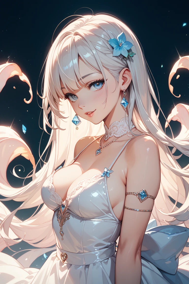 masterpiece,highest quality,Ultra high definition,helene, blonde hair, blue eyes, fair skin, white chiton, flower crown, pearl necklace,Elegant posture