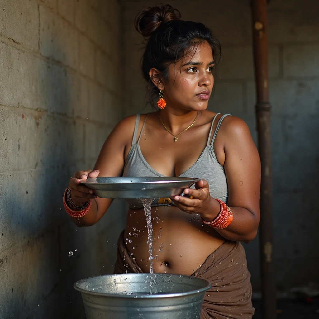 girl, Indian, poor, at well, revealingly dressed