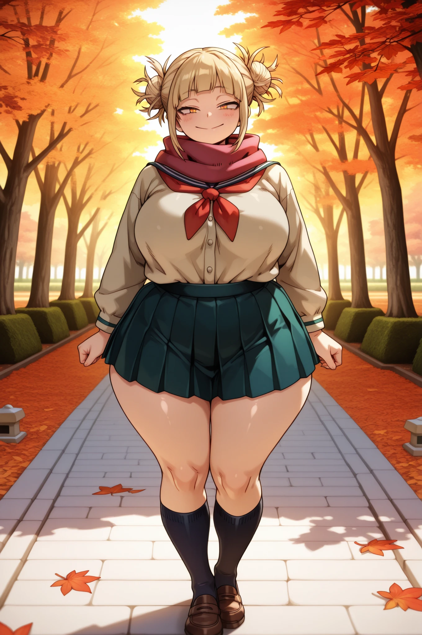 masterpiece, highest quality, High resolution, chisato Nishikigawa, 1 girl, shirt, long sleeves, dress, ribbon, white shirt, collared shirt, belt, neck ribbon, red dress, blue ribbon, pleated dress, grey dress, two-tone dress, red belt, lycoris uniform, (full body), (squatting:1.3), lace white panties, (Showing panties:1.3), (Put your hands on your head :1.5), Outdoor