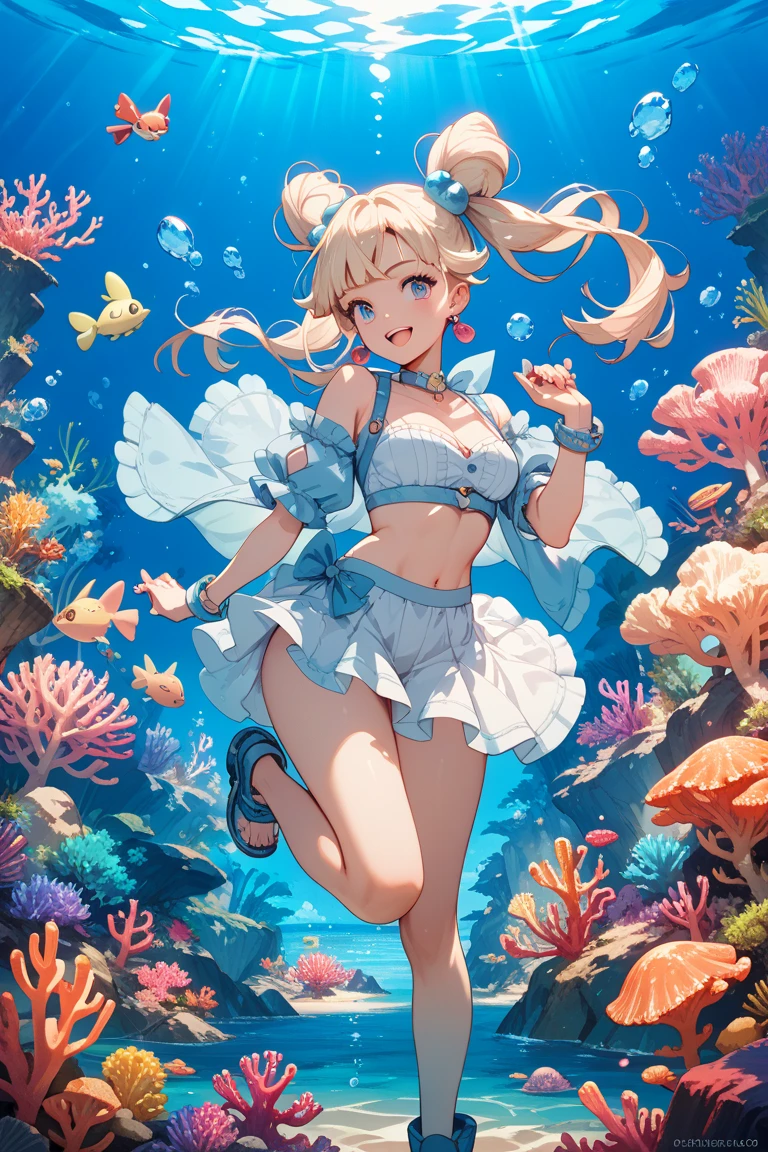 Show tongue, Show inside the mouth, stick out tongue, jellyfish hat, hat and jellyfish fusion, nipple seal and jellyfish fusion, active pose, natural luminescence, pigtails, rabbit ears, small breasts, lower breasts, female brat, thick eyebrows, thin waist, beautiful blonde, braid, (masterpiece), ((highest quality)), (super detailed), girl, (beautiful eyes)), beautiful detailed eyes, clean and detailed face, five fingers, textile shading, perfect anatomy,