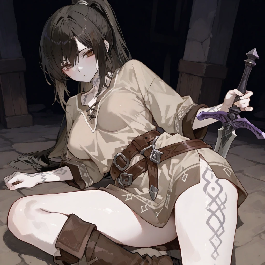 hitenkei style, claude monet style, oil painting, dungeon, dark, candles, torture equipment, chains, handcuffed ((topless)), nsfw, masterpiece, summer, 1 girl, erect nipples, intricately detailed, pillory, tongue out, long tongue, open mouth, saliva, drooling, navel, bare shoulders, brown hair, necklace, head scarf, scenery, extremely detailed, bare breasts, puffy nipples, bare stomach, soaked, medium breasts, arm strap, teen, soft eyes, smiling, armpit, sweaty, blushing, lusty eyes, blushing, tied hair, 1 ear visible, side bangs, blindfolded, large nipples, full body, long white skirt, huge nipples, saggy, hands behind the back, kneeling