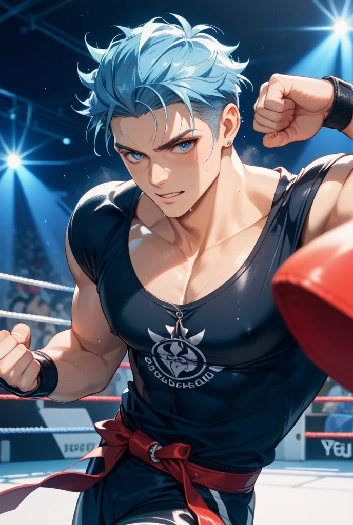  Concert Hall,Kagamine Len,short hair,Short Ponytail,Spiked Hair,Aqua Eye,Abnormally large muscles,Crazy behavior