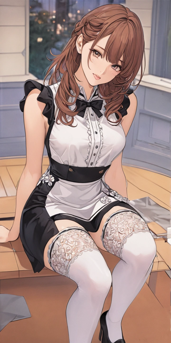 iroiro,1girl,full_body,sitting,
black dress,see-through, frills,smile,looking at viewer, large breasts, 
simple background, white background,
, <lora:iro6:1>
