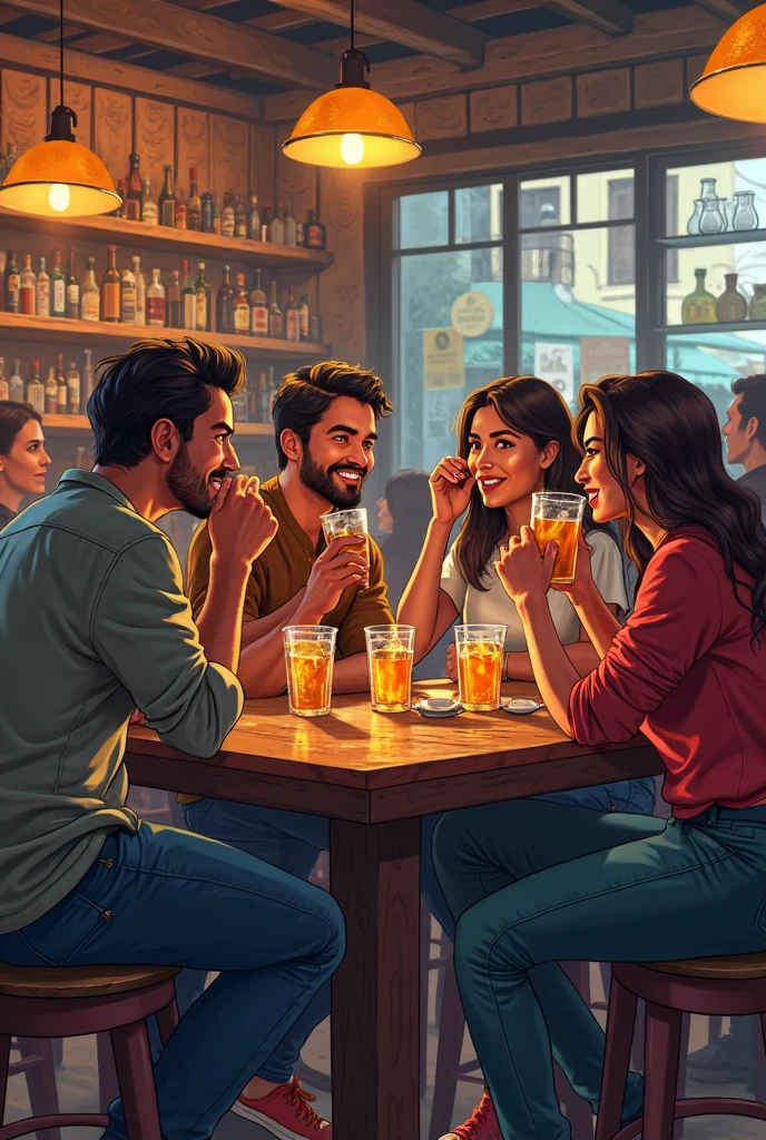 *Calmer Club Atmosphere**:
   - A more relaxed club with live music where Ashok and Gautam are enjoying drinks, and Ramen is sipping on juice. The environment is cozy and laid-back.
