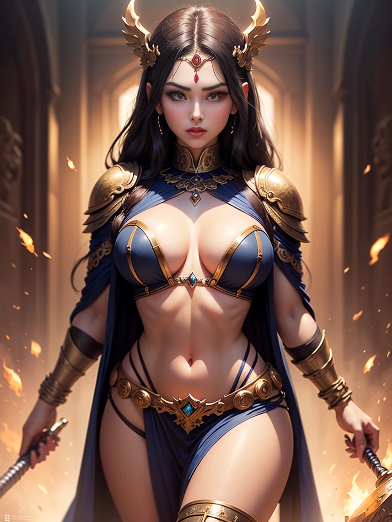8K,Realistic, jewelry, (alone), (Dynamic pose), ((Hell's Gate)), fire, landscape of hell, (underworld), (dark landscape),Female Anubis, Egyptian jackal-headed god, Humanity, Muscular, (holding gold scales), Dynamic pose, Cinematic, Dramatic camera angles, Golden Armor:0.25, black & Gold Cape, (Excellent anatomy), (Good balance), Awards, masterpiece, Centered,Charm,Volume measurement,Body balance,超High resolution,Ultra-Realistic Skin,Digital single-lens reflex camera, Soft lighting, high quality, Highly detailed face, Highly detailed eyes, Highly detailed skins, skin, Scattered beneath the surface, Highly detailed face, Highly detailed eyes, Beautiful expression, Lip, Detailed Background, Depth of written boundary, とてもbig breasts、Volumetric lighting, Sharp focus, Absurd, Realistic proportions, Excellent anatomy, (Realistic, 超Realistic:1.4), 16K HDR, Dawn,big breasts,High resolution,Ultra-Realistic Skin,super Beautiful expression,Fantasy art,character,Violent and strongly cracked abdominal muscles,