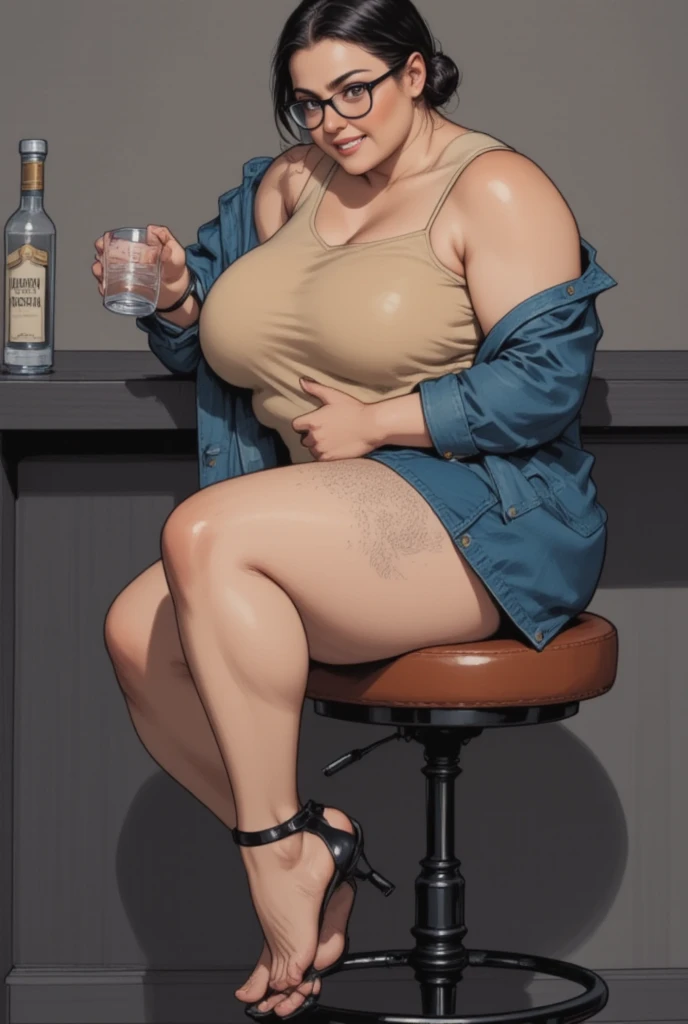 22yo (Indian slut) naked muscular thick woman sitting naked in a bar, ((detailed facial features)), ((wide angle)), (tattoos:1.1), (wet:1.2), ((erect nipples)), 1girl, blonde_hair, breasts, chair, lips, long_hair, looking_at_viewer, medium_breasts, navel, nipples, nude, photo_\(medium\), photorealistic, realistic, sitting, solo, stool, traditional_media