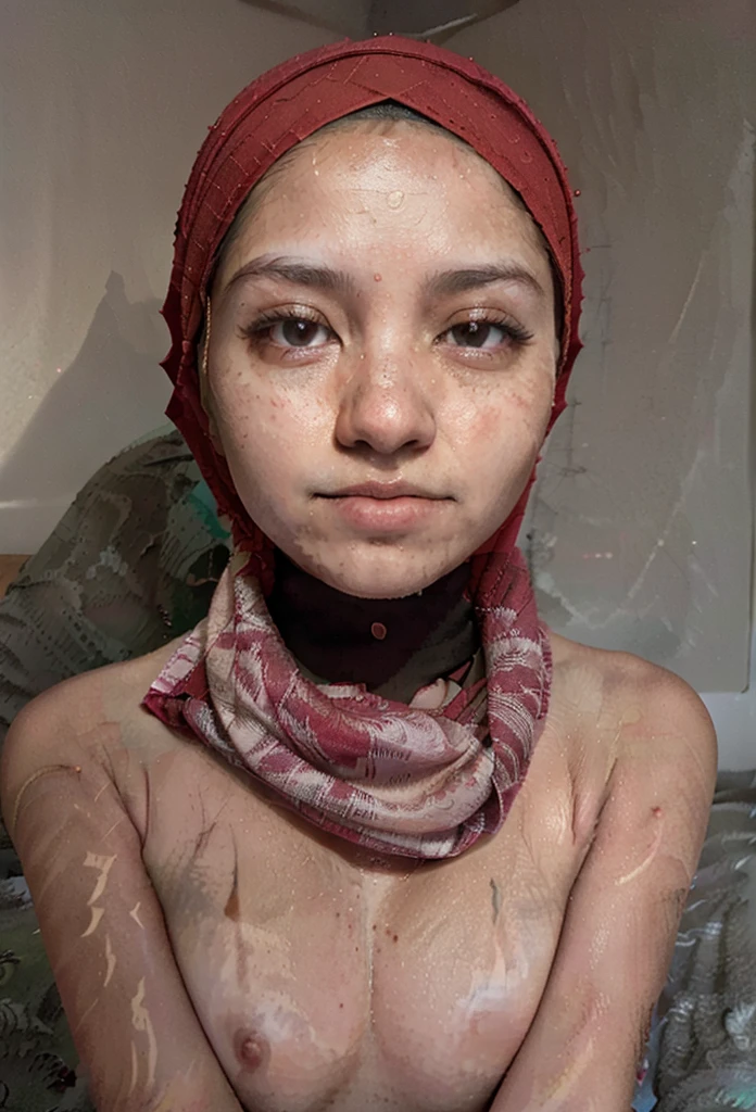 masterpiece, best quality, portrait of 1girl, skm_soyun, hijabi, cleavage, colorful