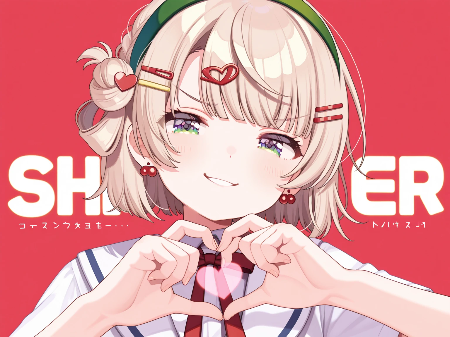 1girl、Big Peace Sign、Simple Background、