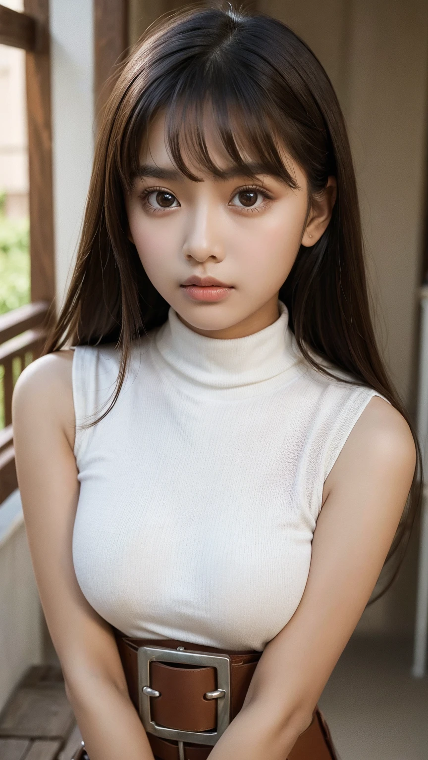 Ultra-high resolution, (Realistic: 1.4), RAW Photos, Highest quality, (Photorealisticistic), concentrated, Soft Light, ((15 years old)), ((Japanese)), (front, Young Face))), (Depth of written boundary), (Cropped tank top), masterpiece, (Photorealistic), woman, bangs, (( Headband Top, Shorts, Medium bust, 1 girl)), Exposed Skin, Slender figure,