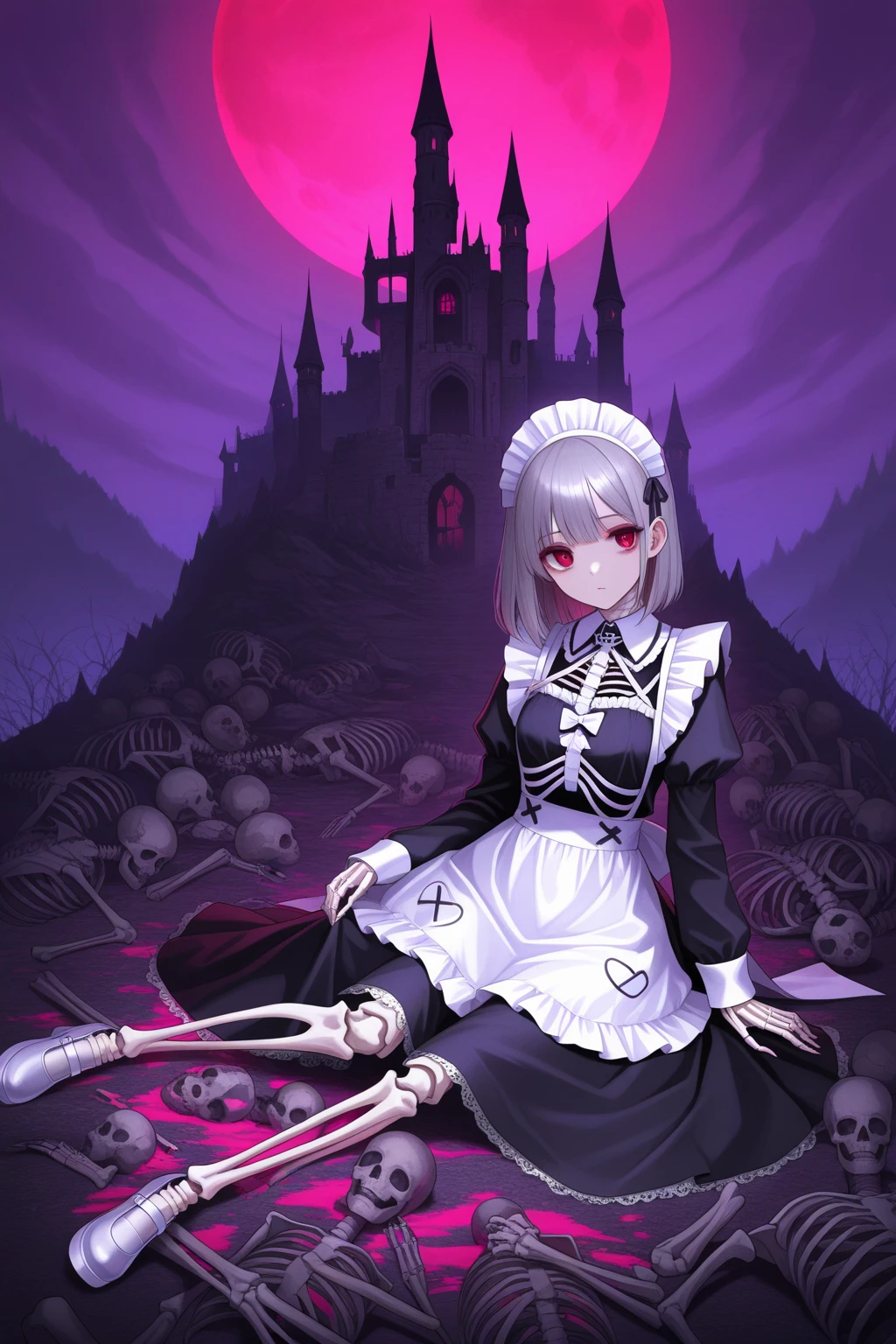 masterpiece, Highest quality, High resolution,(Highest quality,4K,High resolution,masterpiece:1.2),Very detailed,Realistic:1.37,masterpiece, Highest quality, Exquisitely crafted, woman, beautiful, elegant, smile, Blood, iridescent Long Hair, bangs, skirt, shirt, Long sleeve, Frills, shoes, (Red and Black:1.4), flower, spooky, Horror, 頭蓋Bones, Long Hair, Black Hair, Candles, Blood, hair flower, Dead, hair ornaments, Bone, doll, 頭蓋Bone, skeleton, Horror (theme),spooky altar background,Dark fantasy,Red color scheme,Ominous atmosphere,eyeを引く,Storytelling,anatomy,Anime Style,Concept Art,beautiful細部までこだわった顔と (((赤いeye ))),A terrifying ritual ,Satanic Ritual,Premature death,Misconduct,クレイジーなsmile,Scythe Face,Girl Monster, beautiful, Delicate facial features, 鋭いeye, Sharp Fangs, 青White skin, blonde,robot,Cursed Painting, Dark Background, Cinema Lighting, Dramatic Shadows, Gothic style, Gloomy atmosphere, Dark fantasy, One Girl, , Please open your mouth wide, Open your mouth and baring your teeth,Sharp teeth like a beast, Wide lips, very wide mouth, Vermilion cheeks, ,(Bloodしぶき:1.4),Scary smile, smile,Fallen angel design, ねじれたsmile、Bloodまみれの、頭からの出Blood,、Bloodしぶき、,(Bloodしぶき:1.4),Crossbones, 頭蓋Bone,Horror 一人の男の子, Cream colored hair, Gray Hair, Pearly hair, nice boy, Bunny ears, Loose-fitting clothing, Larger clothes, dark red eye, eyeの下のたるみ, dark circles under eye, やみcute, Fluffy hair, Voluminous Hair, skinny, slim, very skinny, Androgynous, cute, spooky, short hair, Horror, Faded colors, White skin, spooky, Unnaturally thin, I&#39;m hungry, eye, eye in background, sharp eye, Long eyelashes, Under the eyelashes, Loose shorts, レースshirt, Frillsshirt, Tie the ribbon&#39;head, Detailed clothing, A loose cardigan, Open cardigan, 滴るBlood, that&#39;terrible, nightmare, Haunted, stitch, patchwork, string, Injury, hell, Injury on arms, self-harm, cut, Black Fingers, factory, Abandoned, A dismembered ghost,Many heads,Many heads,Lots of faces,Multiple faces,Multiple Girls,Frolicking Girl,複数のwoman,tea ,クレイジーなsmile,look up,Face shot,Scythe Face,Girl Monster, slave,beautiful, Detailed portrait, Delicate facial features, 鋭いeye, Sharp Fangs, 青White skin, Thick chain, Dark Background, Cinema Lighting, Dramatic Shadows, Gothic style, Gloomy atmosphere, Dark fantasy, One Girl, , Please open your mouth wide, Open your mouth and baring your teeth,Sharp teeth like a beast, Wide lips, very wide mouth, Vermilion cheeks, ,(Bloodしぶき:1.6),Scary face, Laughter　Witch design, ねじれたsmile、Bloodまみれの、頭からの出Blood,,、Bloodしぶき、,(Bloodしぶき:1.6),Crossbones, 頭蓋Bone,　, Horrorスタイル, ((Fantasy Witch Costume)), ((Flowing white hair)), ,(Bloodしぶき:1.6),womanの曲線, Large Breasts, Thick thighs, Sexy flat stomach, Perfect hands, Perfect anime face, ((dark lolita dress)), Are standing, ((邪悪なsmile)), ,(Bloodしぶき:1.6),Victorian cities, gaslight, Steam circulates, Moonlight Illumination, night lighting, A sky filled with stars and galaxies,disaster々new devil horns,,(Bloodしぶき:1.6),アニメゾンビWitch design, ねじれたsmile、Bloodまみれの、頭からの出Blood,,、Bloodしぶき、,(Bloodしぶき:1.6),Crossbones, 頭蓋Bone,,Photo Background,Wide Shot,Scythe Face,Girl Monster, slave,beautiful, Detailed portrait, Delicate facial features, 鋭いeye, Sharp Fangs, 青White skin, Thick chain, Dark Background, Cinema Lighting, Dramatic Shadows, Gothic style, Gloomy atmosphere, Dark fantasy, One Girl, , Please open your mouth wide, Open your mouth and baring your teeth,Sharp teeth like a beast, Wide lips, very wide mouth, Vermilion cheeks, ,(Bloodしぶき:1.6),Scary face, Laughter　Witch design, ねじれたsmile、Bloodまみれの、頭からの出Blood,,、Bloodしぶき、,(Bloodしぶき:1.6),Crossbones, 頭蓋Bone,　, Horrorスタイル,