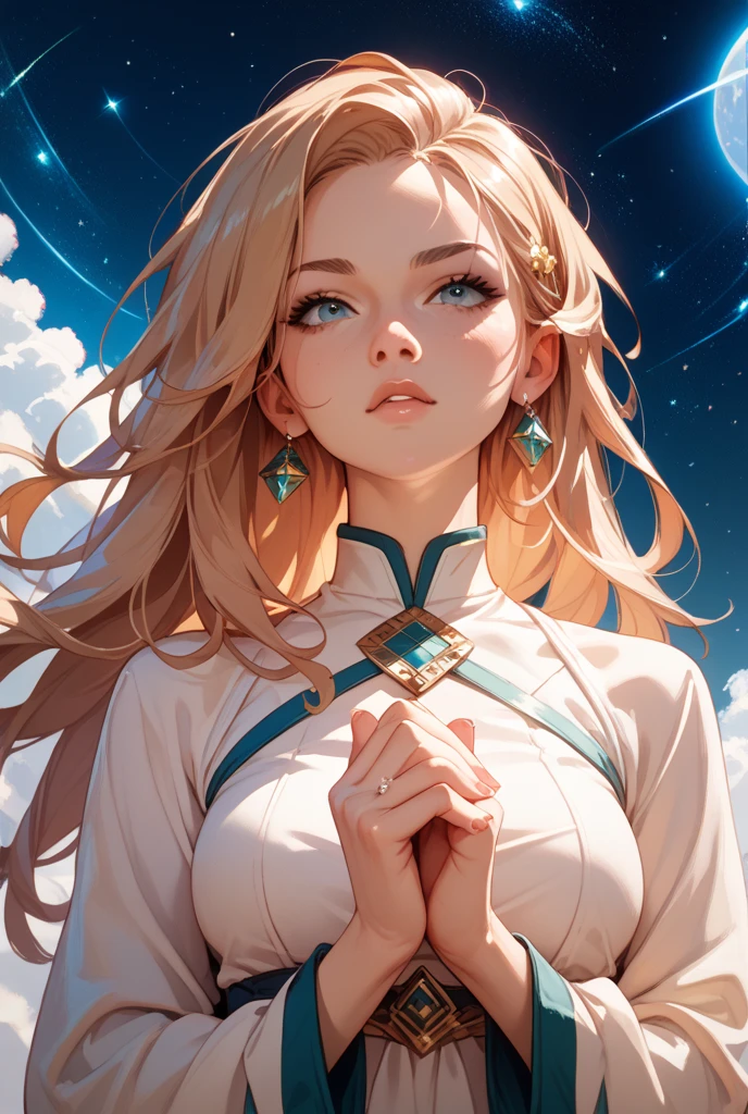 Unbeatable beauty, Skin is firm and shiny, bangs between eyes, Shiny straight beautiful platinum blonde, Silky extra long straight hair, Eyeliner, Sexy beautiful innocent 14 year old, HD big big beautiful bright blue eyes, beautiful cute girl, baby face, short sleeve,etailed face, detailed eyes, detailed hands,elf girl, full body