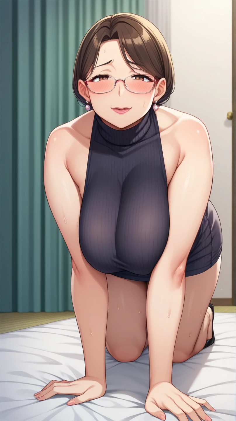 (perfect body),highest quality,16k、Masseter muscle part、((NSFW))、(((blush)))、((((embarrassing))))、Are crying、Treefe○lumes、parted bangs、short hair、(brown eyes),((brown hair))、parted bangs、(Forehead)、(Sweat)、(big ass)、huge breasts、((thick thighs))、Grey Sports Bra、(Grey sports panties)、(training room)、both armpits、Hands behind the head、sitting on the floor