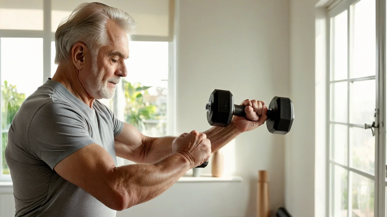 Old man cartoon pain in the wrist joint 