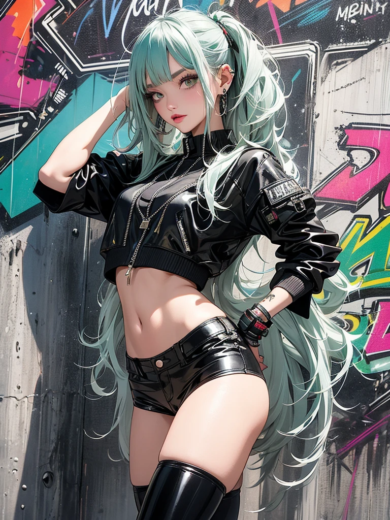 masterpiece, (photorealistic:1.4), best quality, on back, beautiful lighting, (ulzzang-6500:0.4), aggresive, Hatsune Miku, RAW photo, 8k uhd, film grain, looking left, smiling 