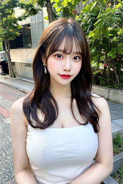 highest quality, shape, Very detailed, finely, High resolution, 8k wallpaper, Perfect dynamic shape, Beautiful and detailed, Summer clothes,Medium Hair,Natural color lip,smile,20-year-old girl、Midnight、Beautiful and elaborate face、Perfect and beautiful face、Slim face and figure,spread your arms wide,Big eyes,Take a photo with your face raised from below your knees、Small face、Beautifully detailed face、Perfect and beautiful double eyelids、Big cleavage、Long, Slender legs、One Woman、gravure、Skinny jeans、Watching the audience、run