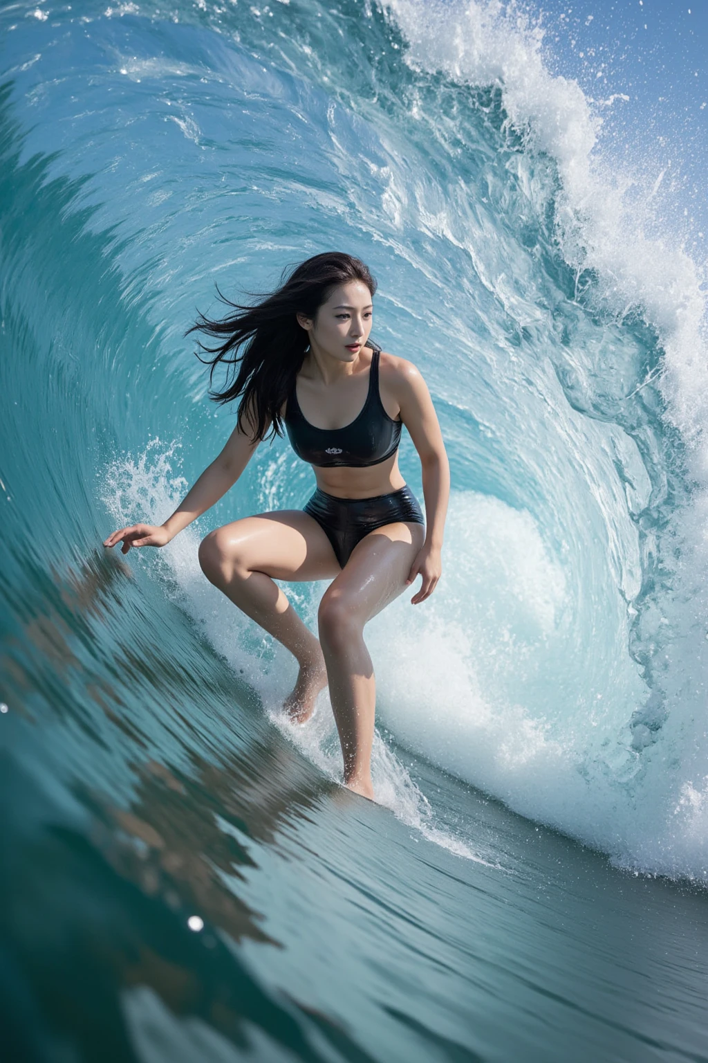 Highest quality,masterpiece,Ultra-high resolution,(Actual:1.4),Original photo,Ultra-high resolution，8K，I have an 18-year-old woman.，Fair skin，Exquisite makeup，Big waves，Black triangle bikini swimsuit,High-cut bikini swimsuit with a revealing look，Long legs，Bright and beautiful，Sexy Random Poses，Lively poses，Sexy pose