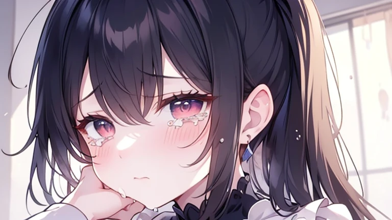 face focus,woman sucking ????? hardly,at nightclub,crying,suffering,???????,black hair,no bangs,Mature Woman,eyelash,Look up,eyelash,wavy tied up hair,mole,sleeveless sweater