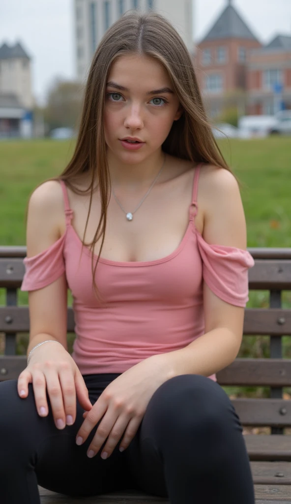 Chubby : 0.4 , ((( Sabrina Carpenter 1.2 ))) , Depth of field , (((( sat on a park bench with legs wide open )))) ,  ((( hands taking down trousers )))  , (( hands on crotch )) , (( seductive expression )) , ((( looking at viewer ))) , short height , saggy breasts , sagging breasts  , (((( pointy upturned nose )))) , ((( long thin nostrils ))) , long pony tail hair , (( mouth open ))  , ((( pouting ))) , (( wearing tiny bra and black loose trousers )) , (raising eyebrow) , (( naked )) ,masterpiece, best quality, ultra-detailed, (( in a very busy park )) ,shadows, clear sky,  (skin texture) , (warm hue, warm tone:1.2), sidelighting,contrast, ultra high res, best shadow, RAW, (( exposing crotch )), (( unshaven )) , (( hairy pussy )) , (((( exposing pussy )))) ,  (((( showing pussy )))) , (( showing pubic hair )) , (( lots of people in the background )) , (((( nsfw )))) , people walking close by
