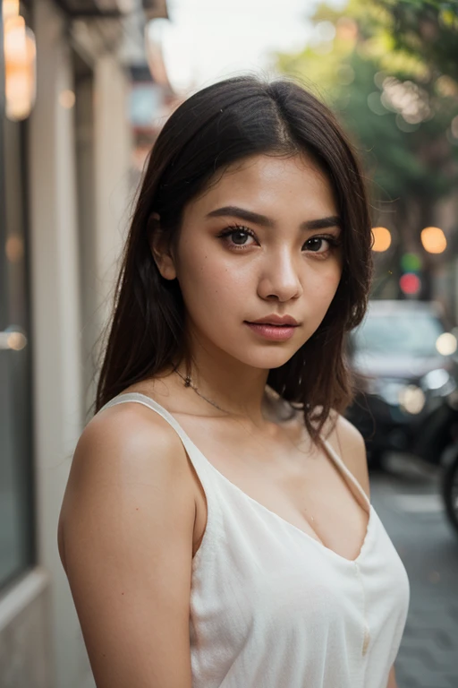 (masterpiece, realistic, best quality, ultra detailed), intricate, professional photography, HDR, High Dynamic Range, (8k UHD), RAW photo, dslr, realistic LUT, cinematic LUT, perfect lighting, professional lighting, cinematic lighting, cinematic shadows, iridescent lighting, Stunning, young, woman, Long hair, Bouffan hair, Afro taper fade, Brown hair, Round eyes, Hazel eyes, Parted lips, Peach lips, Natural makeup, Confident, Fit body, Standing, wearing lace clothes, 