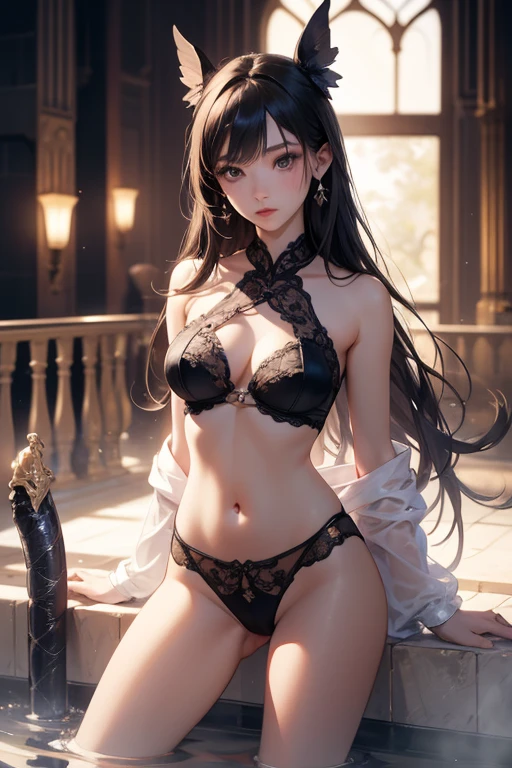 (Ultra Realistic), (Illustration), (High Resolution), (8K), (Very Detailed), (Best Illustration), (Beautiful and Delicate Eyes), (Best Quality), (Very Detailed), (Masterpiece), ( wallpaper), (Detailed Face), Solo, 1 Girl, Looking at Viewer, Fine Detail, Detail Face, In the Dark, Deep Shadows, Low Key, pureerosfaceace_v1, Smiling, Bust, Transparent Underwear, Cametoe , Long Legs, Thin Waist, Buttocks, Ultra-Fine Makeup, Ultra-Fine Clothing Material,