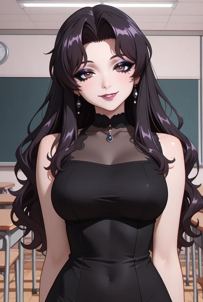 Amazing portrait of a sexy classmate who is emo and unruly and not paying attention to class and is playfully staring at viewer with a seductive look