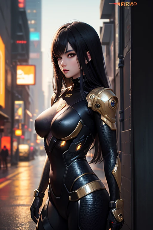 (Best Quality)), ((Masterpiece), (Details: 1.4), 3D, (Cyberpunk Style: 1.5), ((35-year-old Sexy Mature Female Figure)), (Sexy Big Sister Female Image), (Greasy Senior Sister), (Multiple Pose), HDR (High Dynamic Range), Ray Tracing, NVIDIA RTX, Super-Resolution, Unreal 5, Subsurface Scattering, PBR Texture, Post-processing, Anisotropic filtering, depth of field, maximum sharpness and sharpness, multi-layered textures, albedo and highlight maps, surface shading, precise simulation of light-material interactions, perfect proportions, perfect figure, Octane Render, two-color light, large aperture, low ISO, white balance, rule of thirds, 8K RAW, big breasts, long black hair, delicate facial features, red mix and match yoga pants mecha style, yellow graffiti background