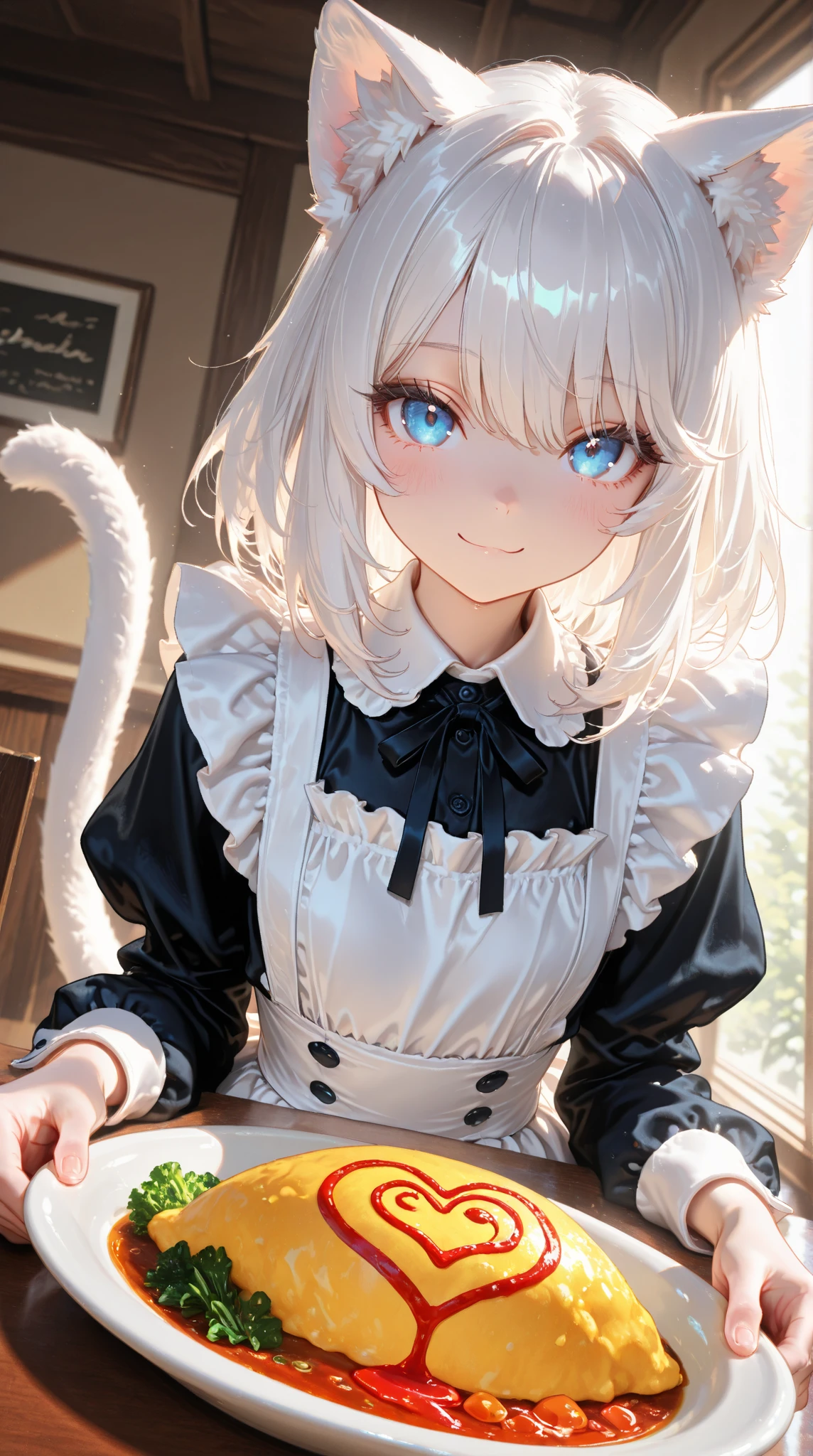 Anime characters wear maid costumes，Cat ears and tail, anime cat girl in a maid costume, anime girl in a maid costume, cosplay of a catboy! maid! Dress, Maid outfit, gorgeous maid,  in dress, Maid dress, cute anime catgirl, beautiful anime catgirl, maid, anime catgirl, anime girl with cat ears