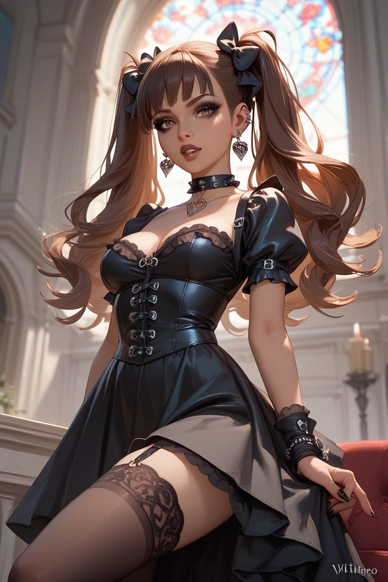 masterpiece, top quality, high resolution, Scarlett Johansson, top cropped, skirt, beautiful woman, headshot, front view:1.2,long wavy hair, glossy, bangs, side sweep, seductive eyes, almond-shaped, slim waist