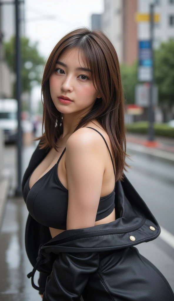 ((Realistic lighting、top-quality、8K、Master masterpiece:1.3))、Clear focus:1.2、Cute little girl s、Perfect Body Beauty:1.4、Slim abs:1.1、full bodyesbian((dark brown hair、large full breasts:1.5))、(Acceleration:1.4)、Streets of Tokyo、Slender face、Fine eyes、二重まぶた、Fashion Model Pose、Floating hair、tshirts、JINS、