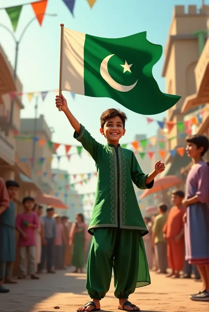 A young man celebrating Pakistan independence Day and his name Burhan is written on shirt