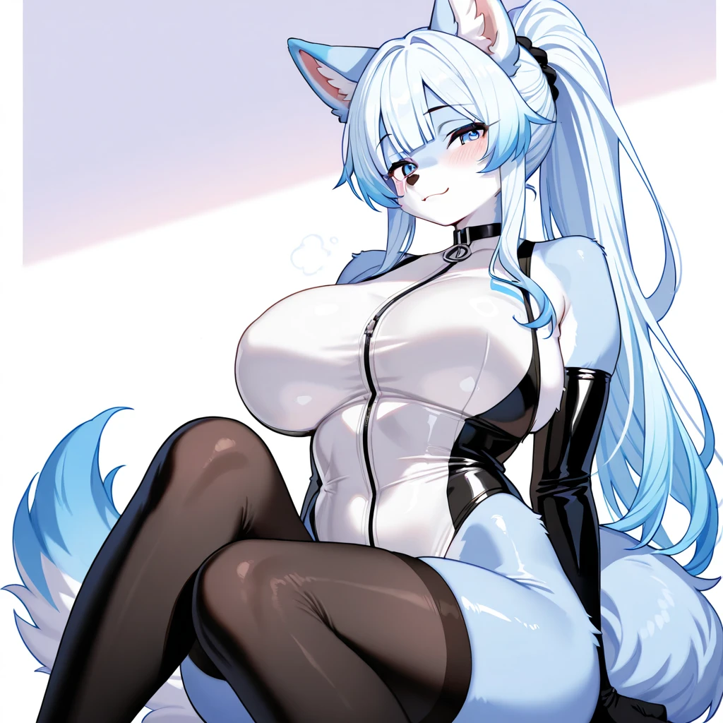 A teenage male shark with very large penises and a long, large cock stands for a female shark with extremely large breasts and long white hair to sit and suck.