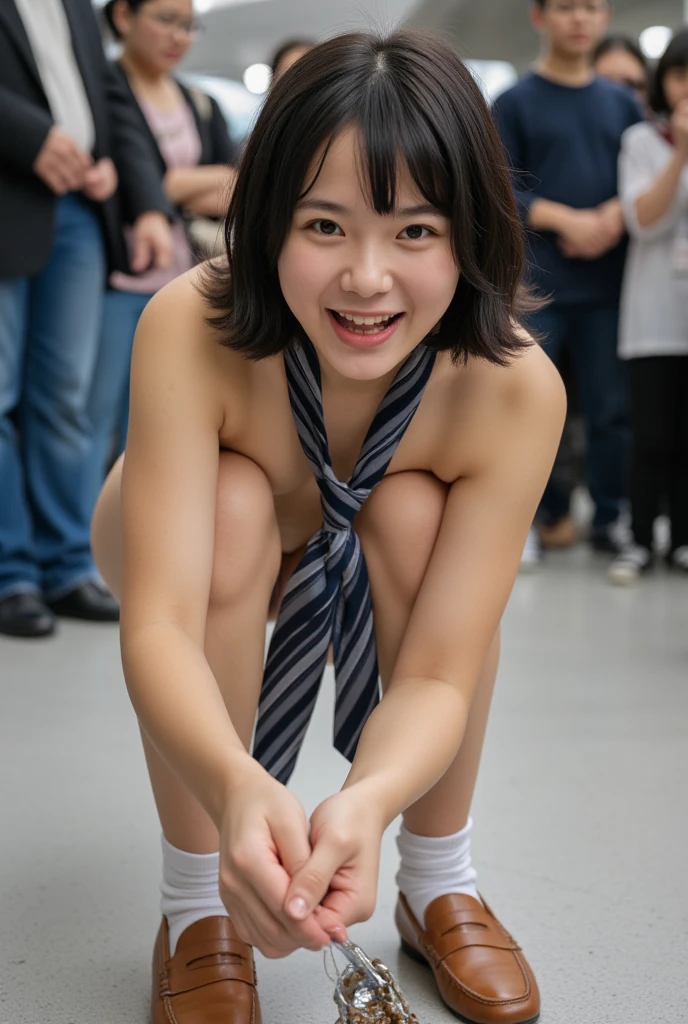 highest quality、best image quality、8K、ultra high resolution、Clear, realistic photos、A provocative pose for the audience、concentrated、buildings in a big city、Japanese、mature thick 65 year old woman、mature woman、smile、(whole body)、Completely naked、Exposed genitals without modification、uncensored exposed anus、sleeping on one's back, boldly spreading her legs、show genitals to audience、M-shaped spread legs、Best Eros、Very embarrassing pose、Two men are holding her arms and legs and lifting her body up.