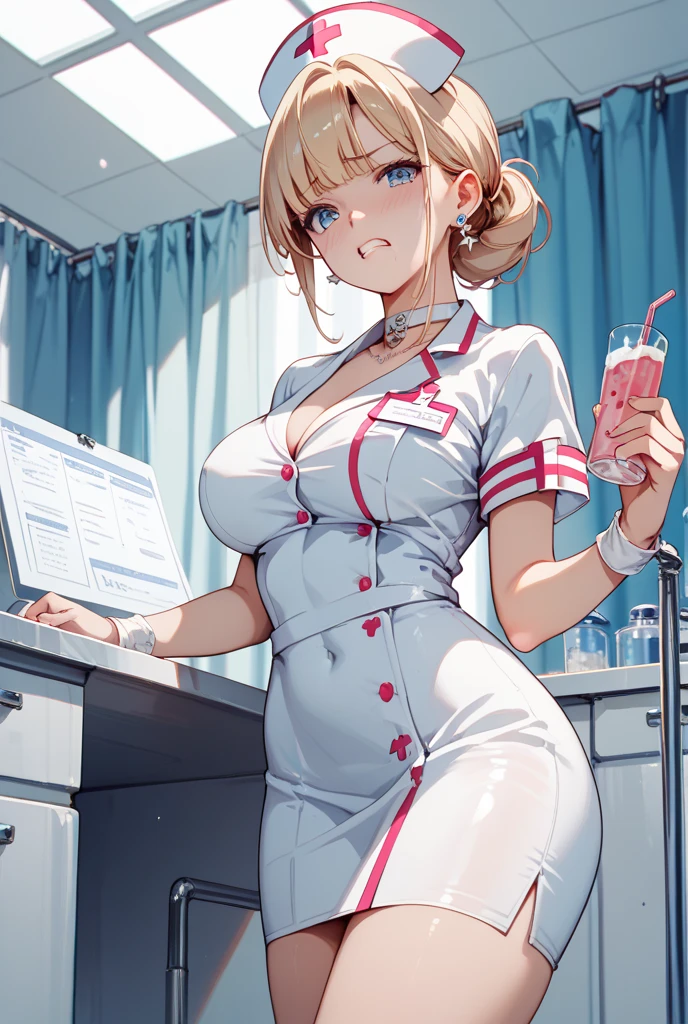 Melancholy lighting, Take it easy, calm, shine, masterpiece, best quality, 1 girl, (JinxLol: 1.2), (ultra photorealistic: 1.3), (masterpiece: 1.4), best quality, ((realistic)), high quality, Ultra Detailed, ((real image)), ((realistic skin)), ((realistic face)), (illustration: 1.05), (beautiful: 1.05), (beautiful detailed eyes: 1.05), (cinematic light: 1.1), full body, accurate proportions, 25-year old girl, CURVY up model (wearing sexy white lab coat :1.7), (exposing big boobs:1.6), (inside a nutrition clinic:1.9), waves, BLOND hair fluttering in the wind, long legs, slightly open feet, butt, blushing, shyness, clavicle, abs, double texture, beautiful and delicate face, fair skin, real skin, (face detail), couples, super high res, 8k, parameters Best quality, masterpiece, super high res, (Realistic 2.0), more details, detailed skin, wide smile, white teeth, VOLUMINOUS GINGER BLONDIE hair, perfect and well-drawn eyes, girlfriend, cute, pretty, studio illumination, (((PERFECT EVEN EYES:1.2)))