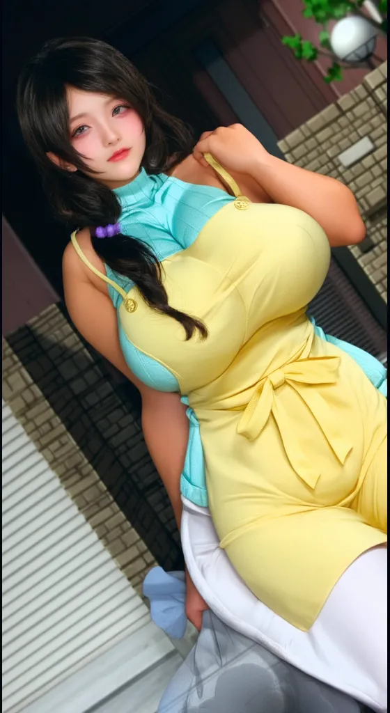masterpiece, (photorealistic:1.4), best quality, beautiful lighting, makima \(chainsaw man\), (blue hair)+(long braided hair)+(bangs), yellow eyes, golden eyes, (cat eyes), (white shirt), (necktie), gigantic breasts, bottom heavy, wide hips, black pants, shortstack