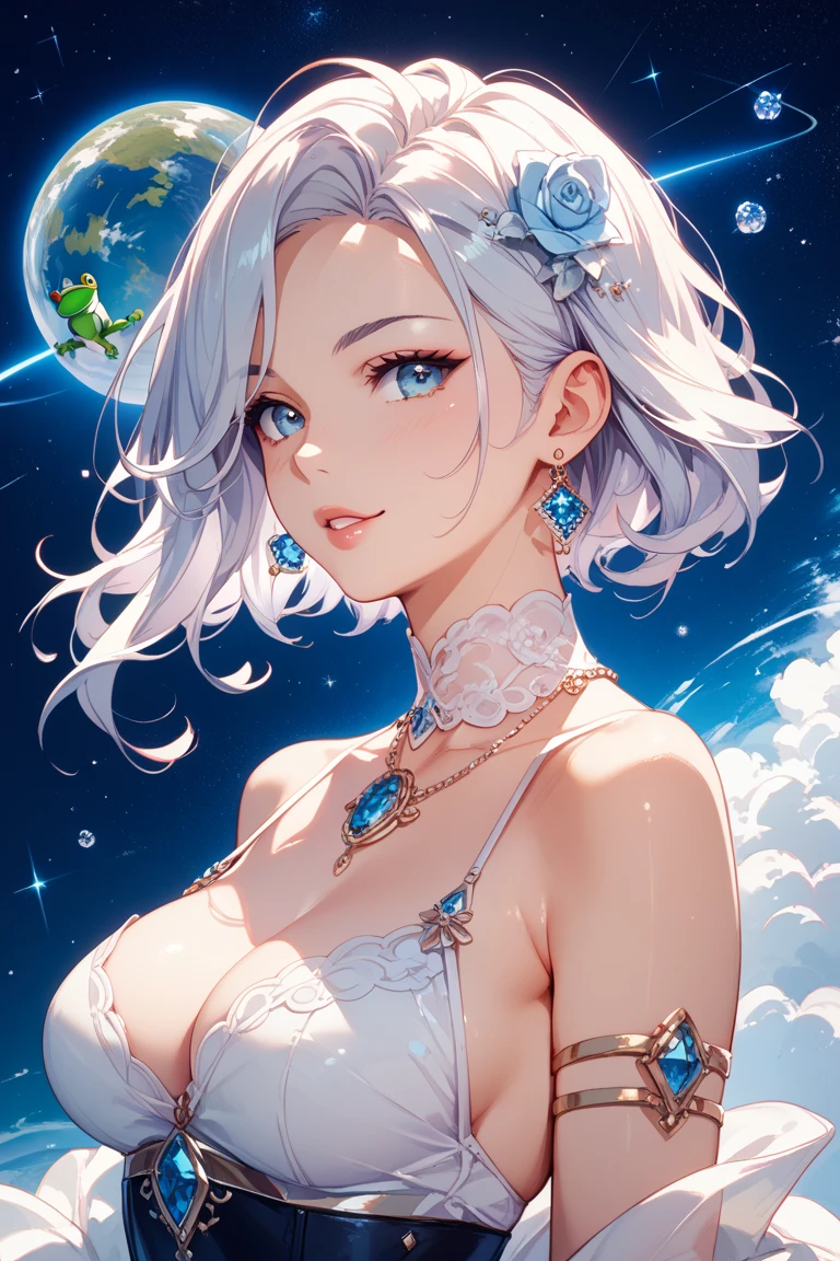 1girl, solo, detailed face, perfect face, portrait, nebula, stars, meteor shower, night, outdoors, mature female, huge breasts, seductive, from below, looking at viewer, embarrassed, completely nude, canine pussy, sweat, huge areolae, inverted nipples, uncensored, nsfw, breast grab, lactation, pussy juice, <lora:PulenKompot-Sivka-v1.0:1> sivka, hair bun, gigantic breasts, multicolored hair, grey hair, purple hair, purple eyes