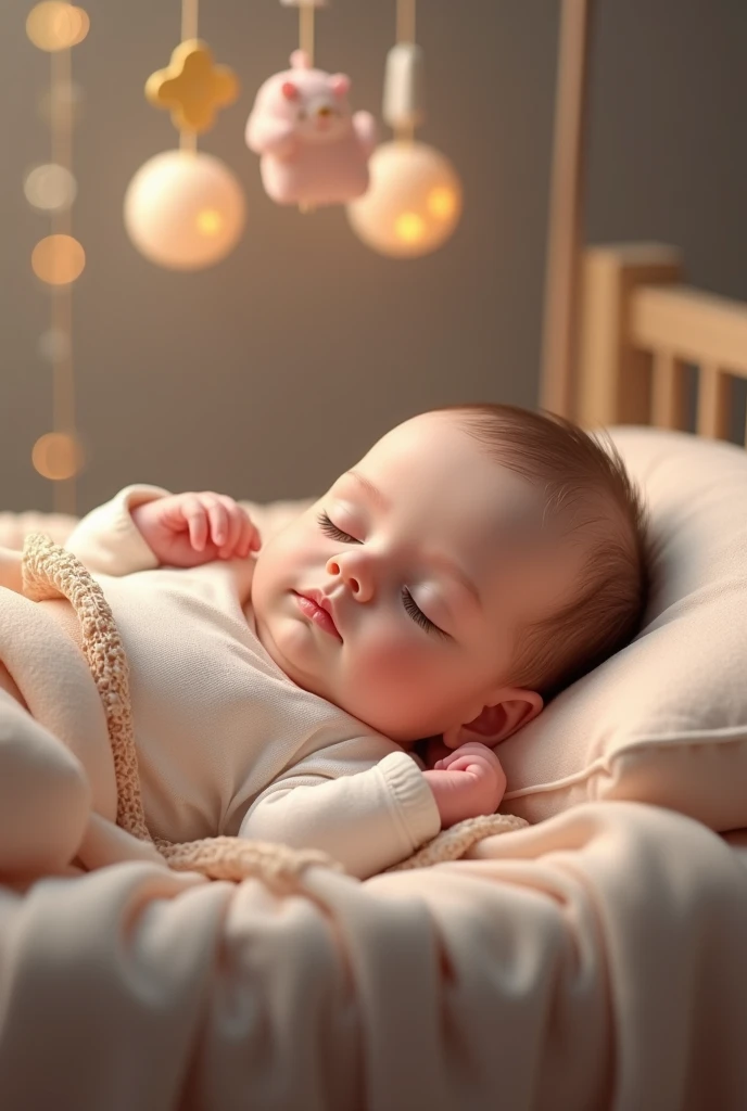European baby sleeping in a round frame with stars, Adorable digital painting, Cute and detailed digital art, Photo Real, good night, Dreamy Art, cute baby, Detailed face, Sleeping baby girl, Adorable baby girl, close your eyes, Suitable eyelashes, Bright Face, Night view, Magical Scene, Dark blue background, Blue bed linen