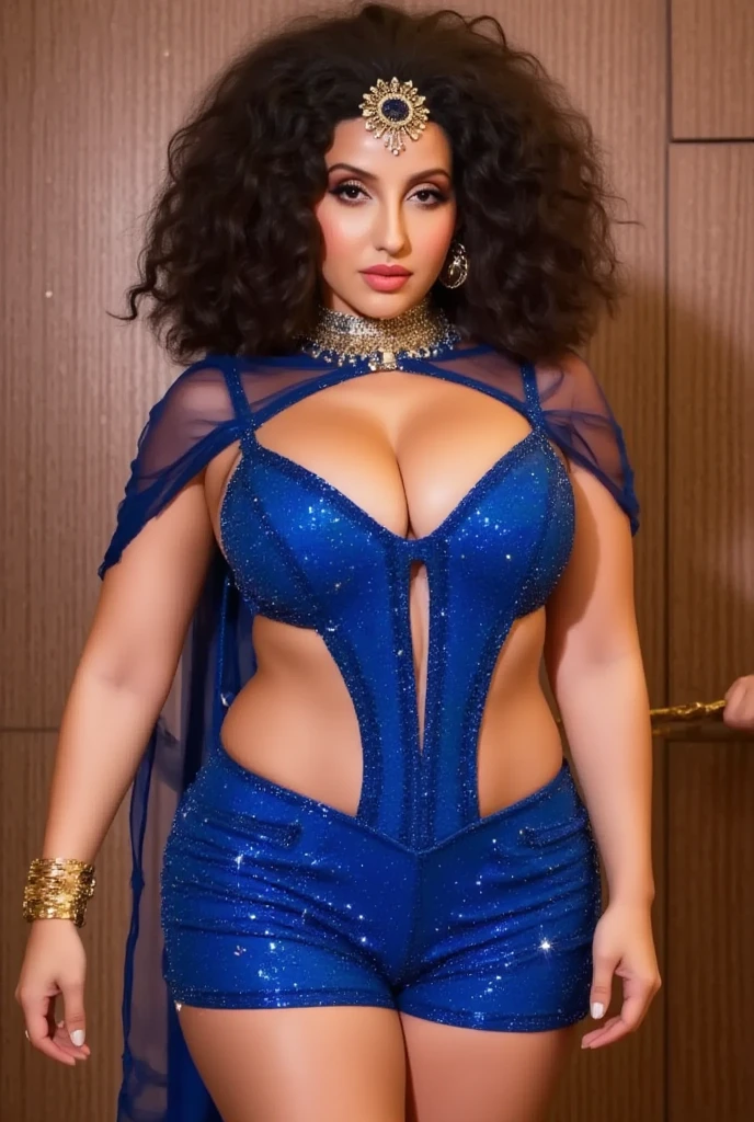 Looks like Tabu, full body Closeup shot, barefoot, Big curvy aunty, milf, cougar lady witch, horny Gothic milf, 60 years old gorgeous mature lady, pervert demoness, demoness of lust, curvy, black lips, horny face, extremely gorgeous, thick figure, heavy physique, voluptuous, curvy, sexy figure, intricate details, givenchy, photoreal, 200mm, hd, f/ 2.0, highly detailed, surreal, sexy beautiful evil woman, sexy bold sequin Saree with strapless Bra, chudail, Pishachini, horror genre, blood-thirsty enchantress, powerful female spirit, eerie, drop dead, in the style of red and blue, (intricate details, hyperdetailed:1.15) (skin texture:1.2), dark Moody tone, cinematic lighting, haunted place in background,