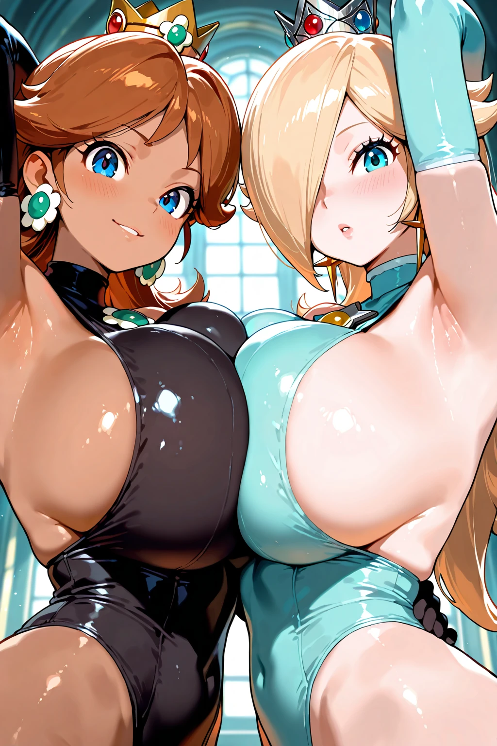 Twin sisters, Wear rave clothes, blonde, Green Eyes, In Rave, Ultra Sharp, High resolution, 8k, High resolution, 景色を眺めるTwin sisters
中国のアイドル　Mature Woman　Huge 　((Shiny enough to reflect light、Highly shiny navy blue metallic full bodysuit and tights.))　Twin sisters　Chunli　((plump))　Ultra shiny metallic stockings　((前髪のある短いblondeの髪))　Twin sisters　Red cheeks　((Glasses))　((夜景と月明かりの中で四つん這いになって座るTwin sisters))　Sweaty　Sweaty　((フェロモン溢れる成熟したTwin sisters女性))　卑猥な視線のTwin sisters　Sexy Face　(Gorgeous makeup)　((鮮やかな赤いルージュのplump唇))　　((Being stared at provocatively from the front))　松本いちか似の妖艶な成熟したTwin sisters女性　Duck Mouth　Lip-trembling blowjob_gesture