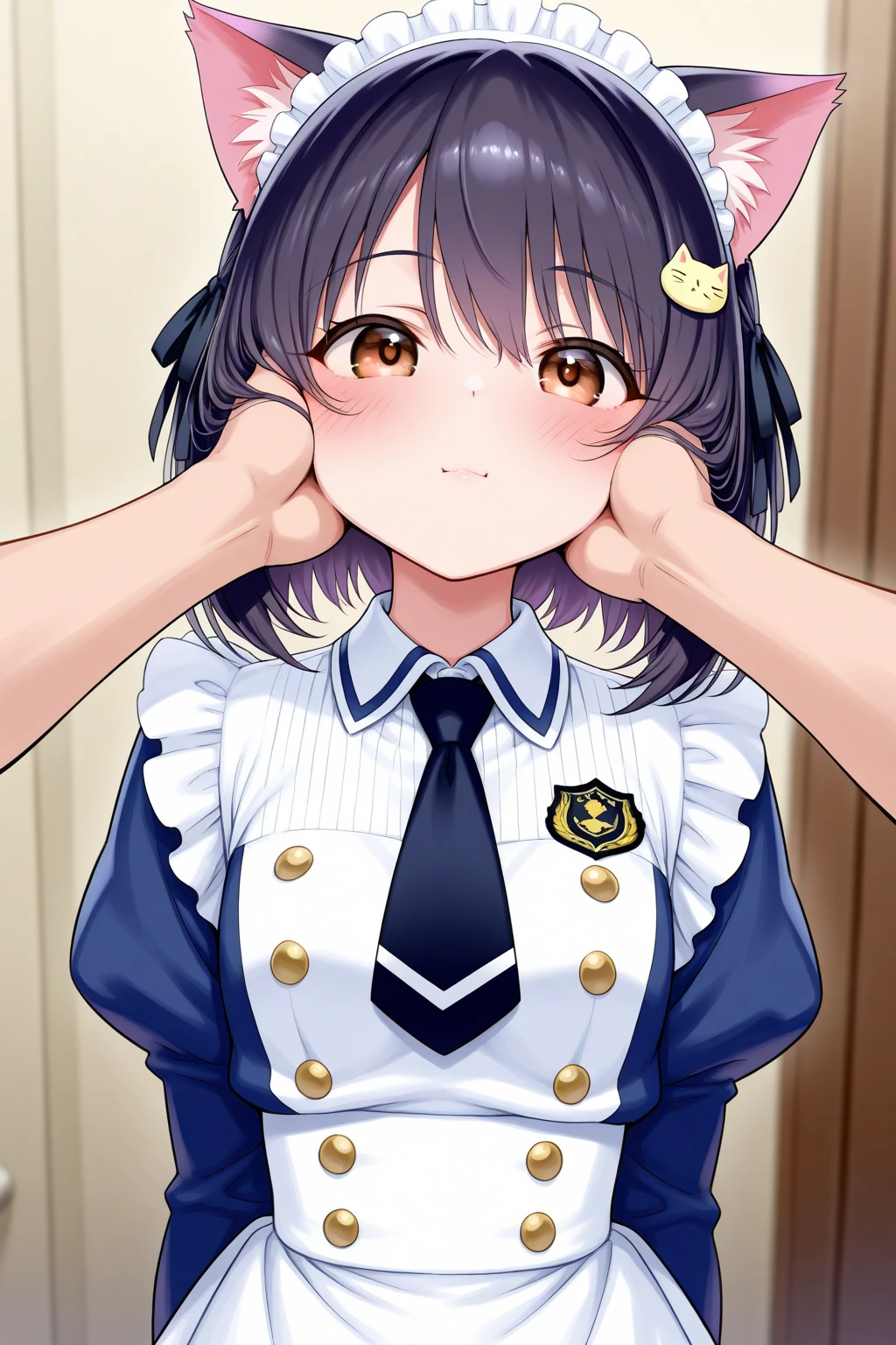 masterpiece, best quality, <lora:qqq-artificial_vagina_handjob-v1:1>,1girl, double buns, cute dress,1boy, penis, handjob, artificial_vagina, cum, nasty face