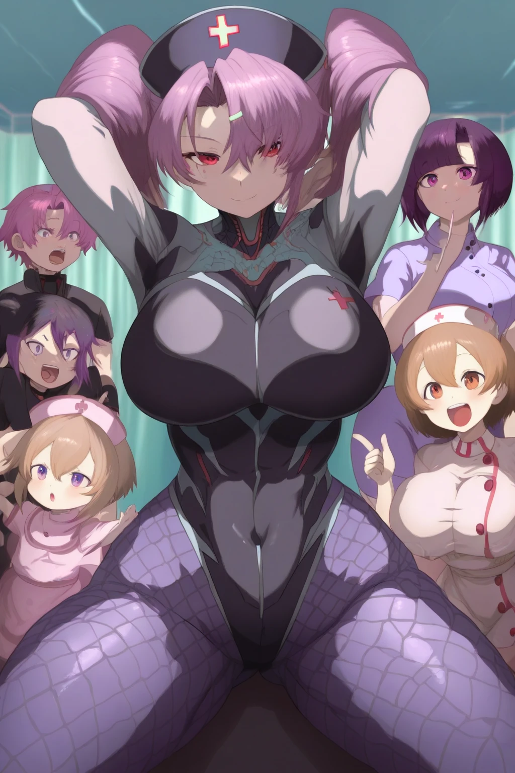 Masterpiece, highest quality, highest quality, high resolution, concentration, upper and lower underwear visible (pink underwear), open chest, open crotch, warrior girl being pushed down by a goblin and having her breasts grabbed, Reluctant girl, sideways angle, far away angle