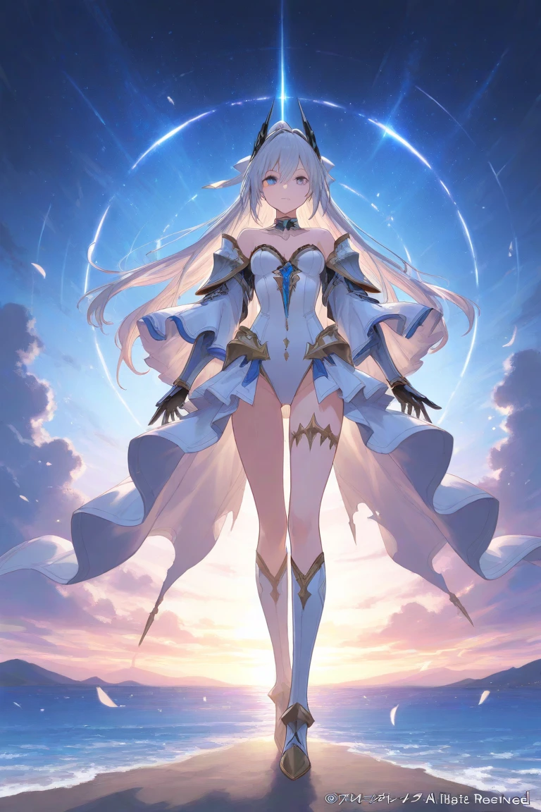 ,(masterpiece:1.2, high quality), one person, woman, long hair, gradient hair, starry night, night sky, Princess, gold accents in hair, face camera, semi - realism, whole body, Colored eyelashes, golden eyes, shimmer in eyes, Smile, looking at the audience, shining,small breasts,open navel,Bare thighs,camel toe,whole body