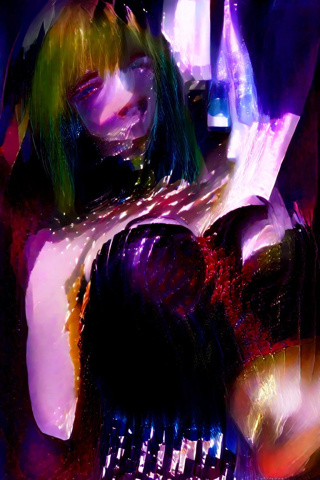 masterpiece,best quality,aesthetic,detailed face,subsurface scattering,looking at viewer,
wrenchsfantasy,fantasy,1girl,photo of a cute girl,full body,light smile,charming,20yo,twintails hair.Newly washed hair,Iridescent rainbow hair,glowing,cloud,colorful || starry,stars,clothmancer,cloth,
rainbow-candy,
