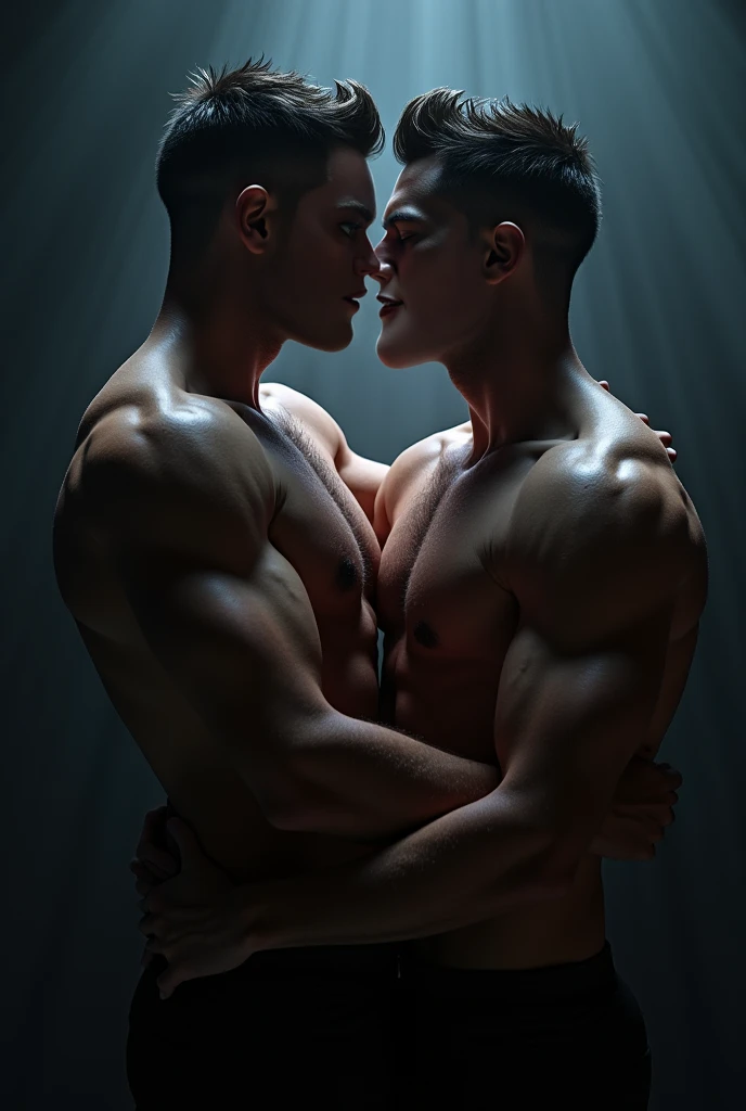 Sexy man in short sleeve with short surgical gloves choking someone with his hands