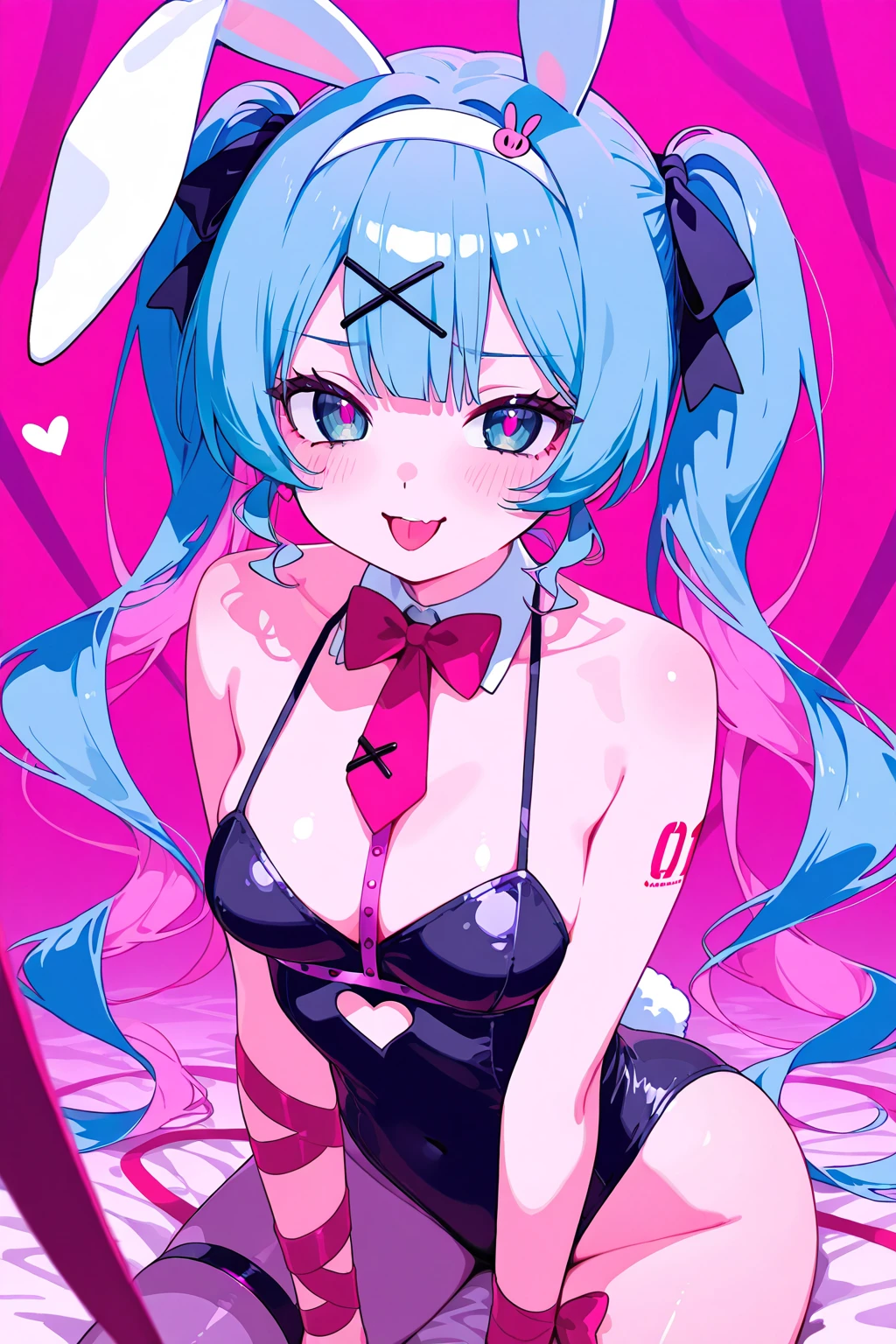 1girl,  hatsune miku, rabbit hole \(vocaloid\), vocaloid, masterpiece, best quality, newest, playboy bunny   <lora:Rabbithole2:1>, aqua eyes, aqua nails, detached sleeves, grey shirt, hair ornament, headphones, long hair, miniskirt, necktie, shirt, skirt, solo, twintails, veil, very long hair
