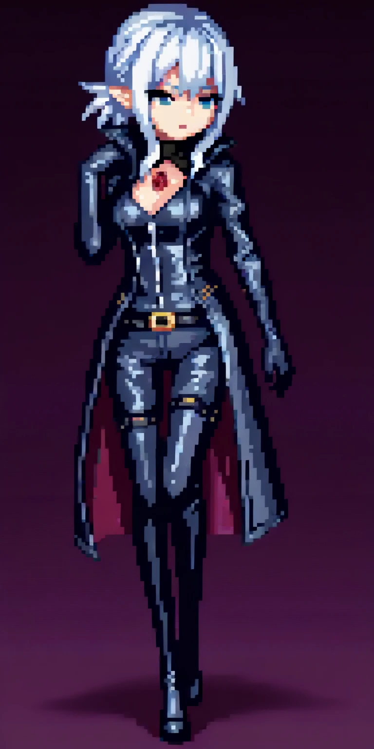 uma mulher com um vestido preto e botas em frente a um fundo branco, Pose de corpo inteiro de feiticeira escura, bruxa castlevania, Retrato de corpo inteiro de Jean Grey, dark sorceress full view, gothic maiden, mara jade |, ligeiramente pixelado, Pixel Art Sprite, supervillain sorceress witch, sprite visual novel, Carmilla Vampiro, gothic wraith maiden